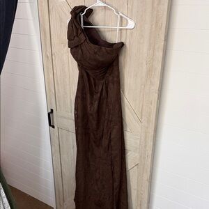 Elegant Brown One-Shoulder Dress